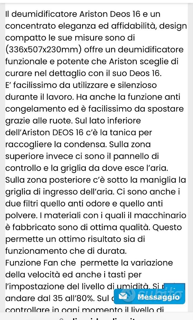 Deumidificatore Ariston - Elettrodomestici In vendita a Napoli