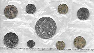 50 franchi francesi argento fdc serie con 9 monete