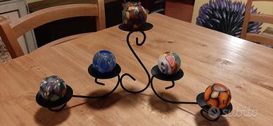 portacandele candelabro ferro nero con  5 candele