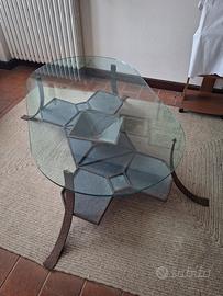 Tavolino artigianale in ferro, ardesia  e vetro