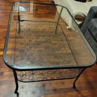 Tavolino in vetro trasparente e ferro nero floreal