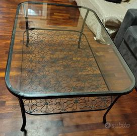 Tavolino in vetro trasparente e ferro nero floreal