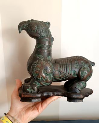 Antica scatola grifone cinese bronzo collezione 