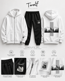 Twolf Mountain Completo Felpa Zip Bianca e Jogger