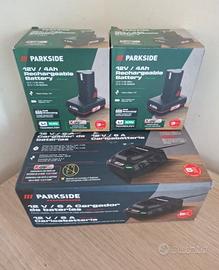 2 batterie 4ah 12v + Caricabatt 6a Parkside NUOVI