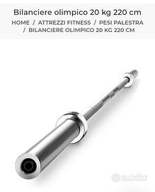Bilanciere olimpionico 20 kg 220 cm Fisiostore