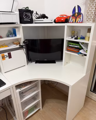 Scrivania ad Angolo IKEA MICKE Bianca con Elemento