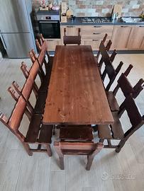 Tavolo rustico in legno massello 2 m + 12 sedie