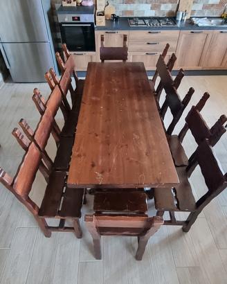 Tavolo rustico in legno massello 2 m + 12 sedie