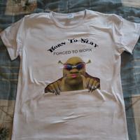 T-shirt shrek born to slay forced to work donna