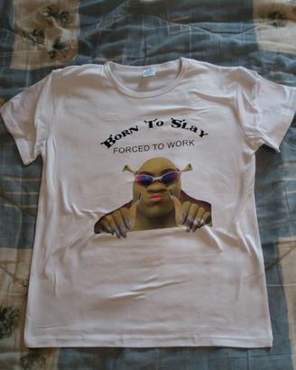 T-shirt shrek born to slay forced to work donna