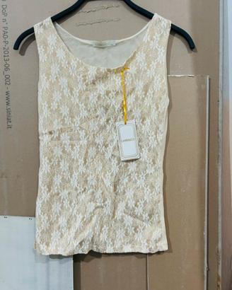 Top in pizzo beige/bianco