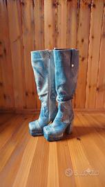 Stivali lunghi Jeans piattaforma tacchi alti 12cm