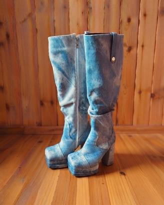 Stivali lunghi Jeans piattaforma tacchi alti 12cm