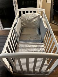 Culla in legno bianca + materasso e accessori