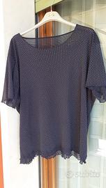 maglia taglia grande viscosa blu a pois bianchi