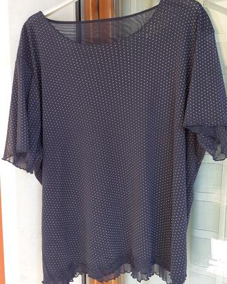 maglia taglia grande viscosa blu a pois bianchi