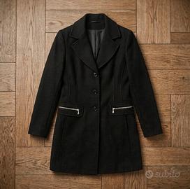 Cappotto Nero in Lana con Zip - Taglia 48