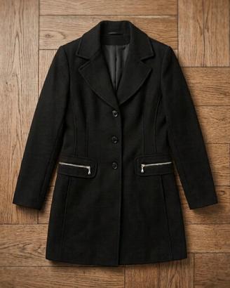 Cappotto Nero in Lana con Zip - Taglia 48