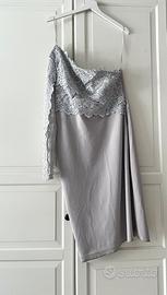 Abito monospalla grigio perla pizzo 46