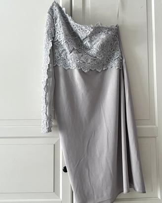Abito monospalla grigio perla pizzo 46