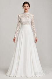 Abito da sposa in pizzo e raso – taglia M