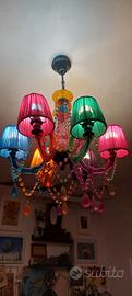 Lampadario colorato 6 luci  con perline e paralumi
