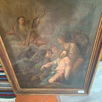 Antico dipinto olio su tela Deposizione di Cristo