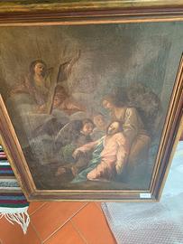 Antico dipinto olio su tela Deposizione di Cristo