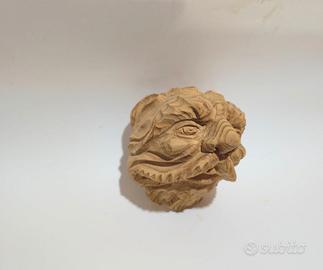 Mascherone decorativo in legno, lavorato interamen