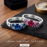 Set 2 anelli argento 925 con pietre rosa e blu