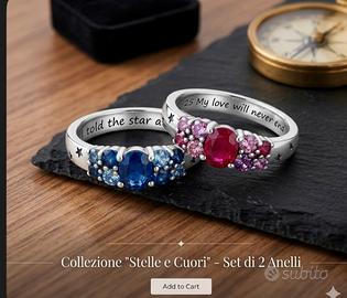 Set 2 anelli argento 925 con pietre rosa e blu