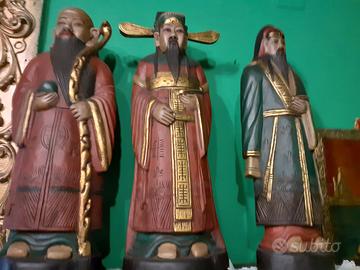 3 Divinita Chinesi in legno scolpito