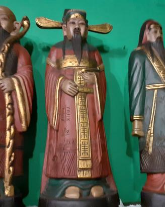 3 Divinita Chinesi in legno scolpito