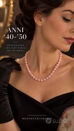 Collana perle pasta vitrea rosa chiusura gioiello