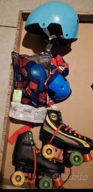 Pattini a rotelle + kit protezioni + casco