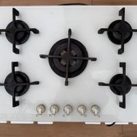 Piano cottura Gas cristallo bianco 5 fuochi