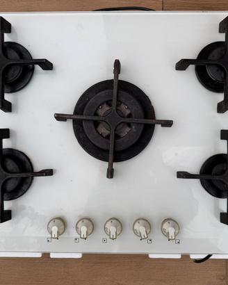 Piano cottura Gas cristallo bianco 5 fuochi