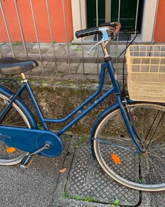 Bici olanda donna blu con cestino pronta all'uso