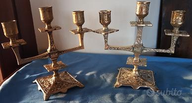 Coppia candelabri Art Nouveau in bronzo