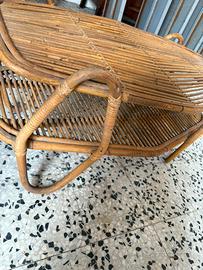 Tavolino caffè vintage in rattan e vimini