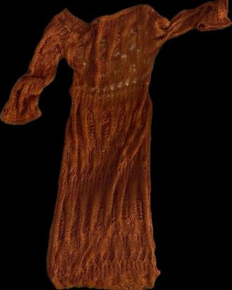 Abito nuovo arancio con fili dorati scollato lungo