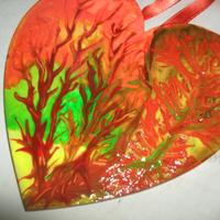 Cuore legno paesaggio estivo 15x15 dipinto albero