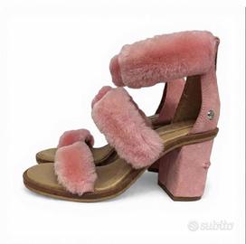 Sandali donna UGG in pelle di vitello con pelo ros