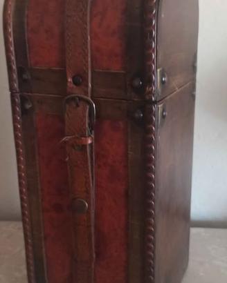 porta bottiglie liquore o vini,  in legno e pelle