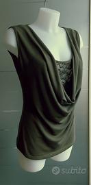 Maglia smanicata scollo drapè Verde oliva tg.L/XL