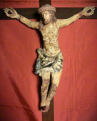 CROCIFISSO LIGNEO  CON CRISTO  IN CARTAPESTA 1600