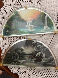 Copia rari dipinti su vetro vintage anni 70