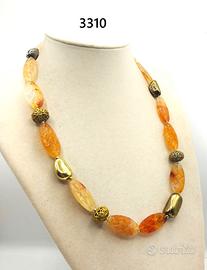 Collana AGATA incisa a mano e elementi ottone