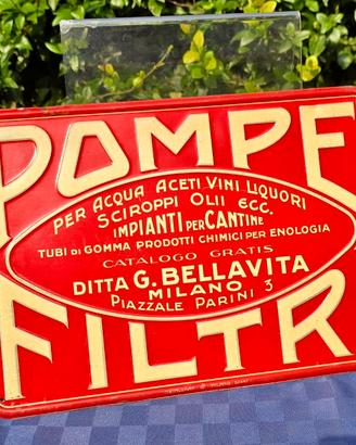Insegna Pubblicitaria Vintage anni 30 pompe filtri